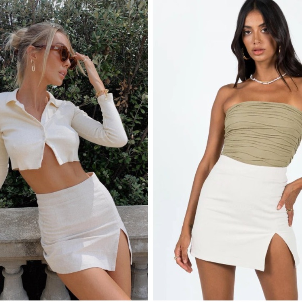 Size small beige cotton/wool skirt with leg slit from Lioness